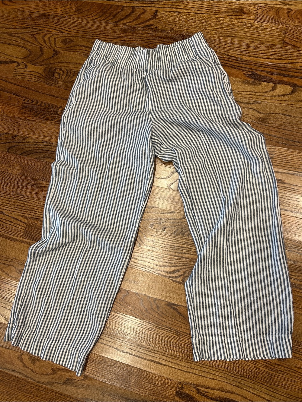 Blue and White Striped linen blend Pants - Elastic Waist